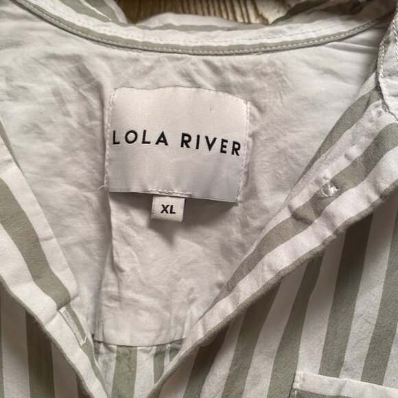 Women's Lola River Striped Button Up Shirt XL Green & White Cotton Preppy - Picture 3 of 5